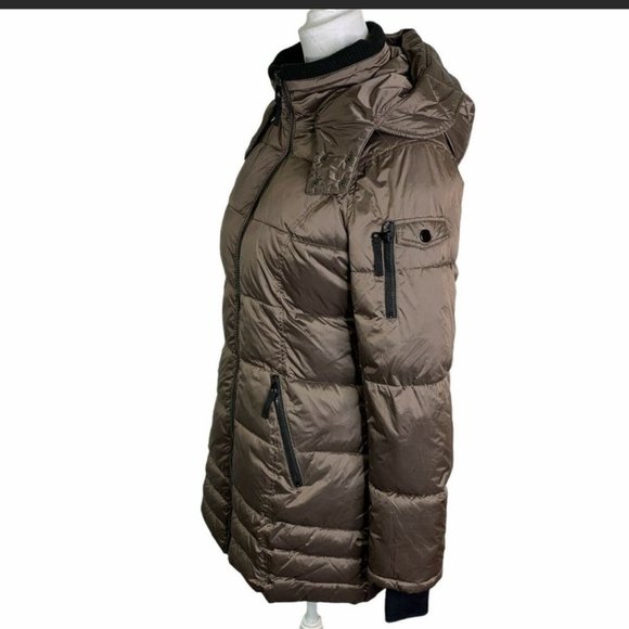 New HALITECH Down Filled Quilted Taupe Hooded Jacket XXL - Picture 13 of 15